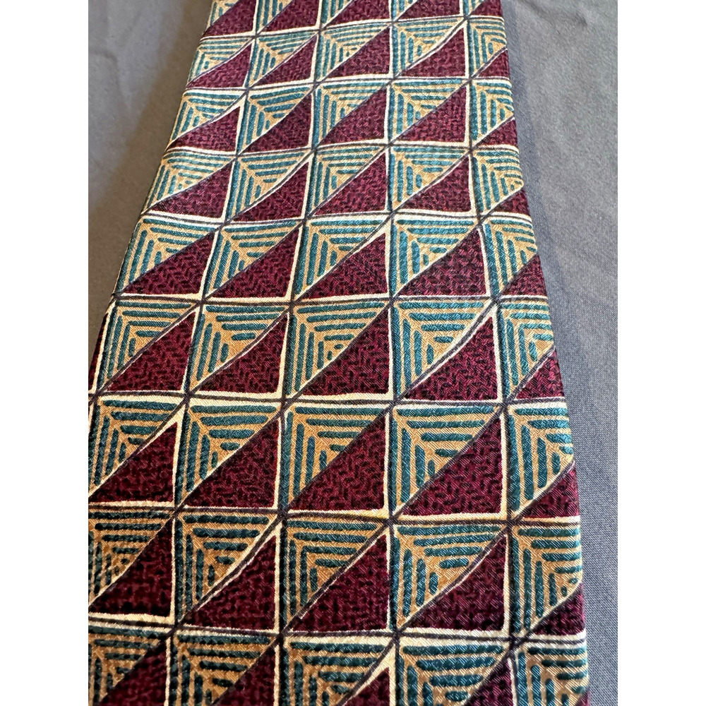 Sartori NeckTie Mens burgundy gold green‎ Silk Abstract Geometric made in Italy